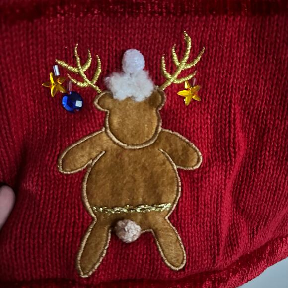 The Quaker Factory Christmas cardigan sweater Red Reindeer Large vintage 1990s - Picture 8 of 11